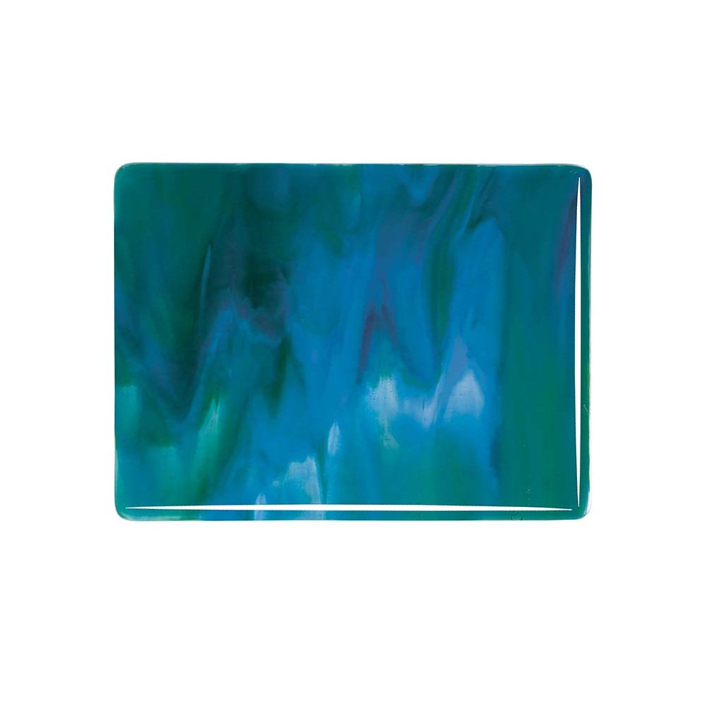 Bullseye Azure Blue Opalescent, Jade Green Opalescent, Neo-Lavender Shift Transparent 3+ Color Mix - 3mm - Fusible Glass Sheets